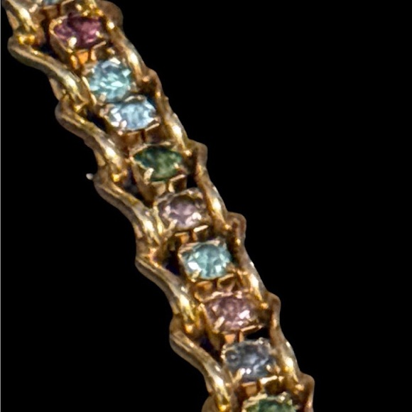 2/$30 Vintage Herringbone Link Bracelet & Gemstones 7” - Picture 4 of 12
